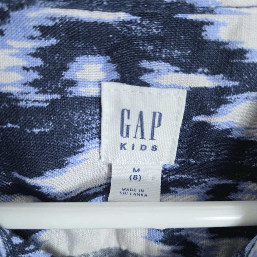 Gap Kids Boys Navy White Ikat Abstract Short Sleeve Linen Button‎ Shirt Medium